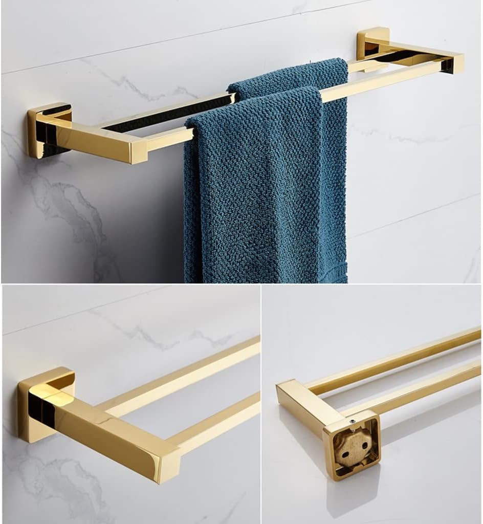 Bath Towel Bar European All-Copper Bathroom Rack Organizer Bathroom Gold Towel Rail Rack Towel Bar Bathroom Hardware Pendant Towel Holder,Single Rod(Double Rod)