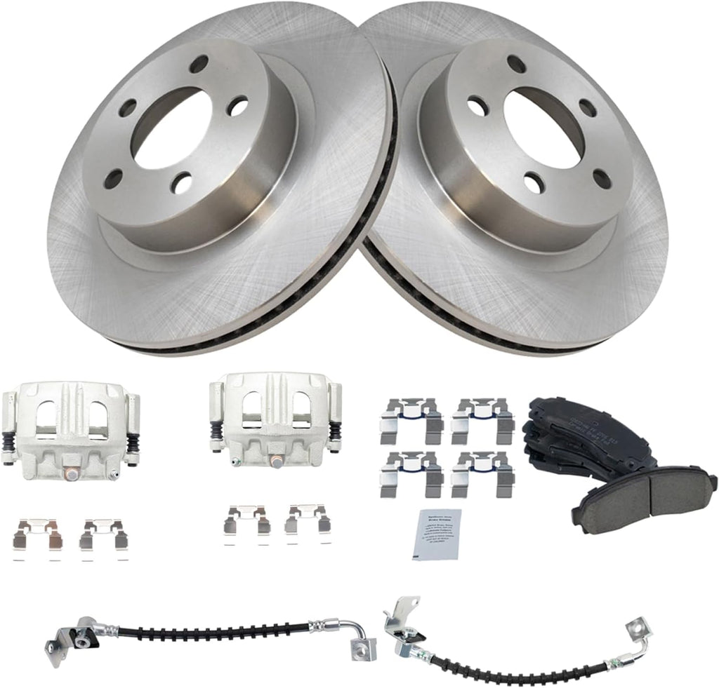 TRQ Front Brake Pad and Rotor Set Ceramic Rotors Calipers Hoses Compatible with 2001-2002 Ford Explorer Sport Explorer Sport Trac 2003-2011 Ranger 2003-2009 Mazda B4000