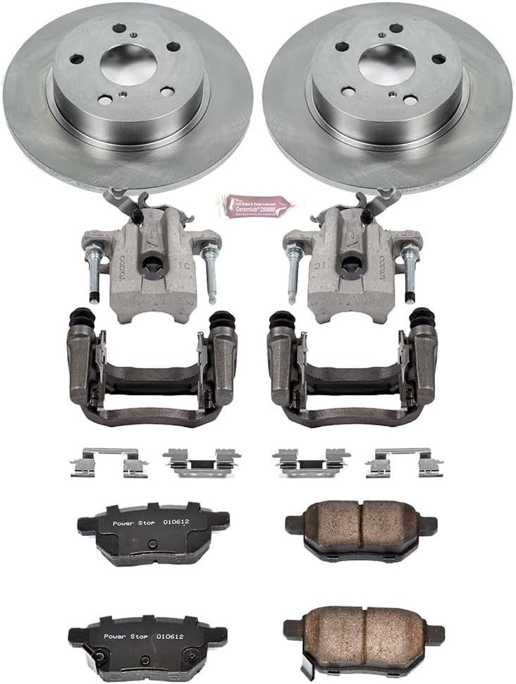 PowerStop Rear Brake & Caliper Kit for Scion tC 2011-16 - Ceramic Brake Pads + Calipers + Disc Rotors Replacement, KCOE6097