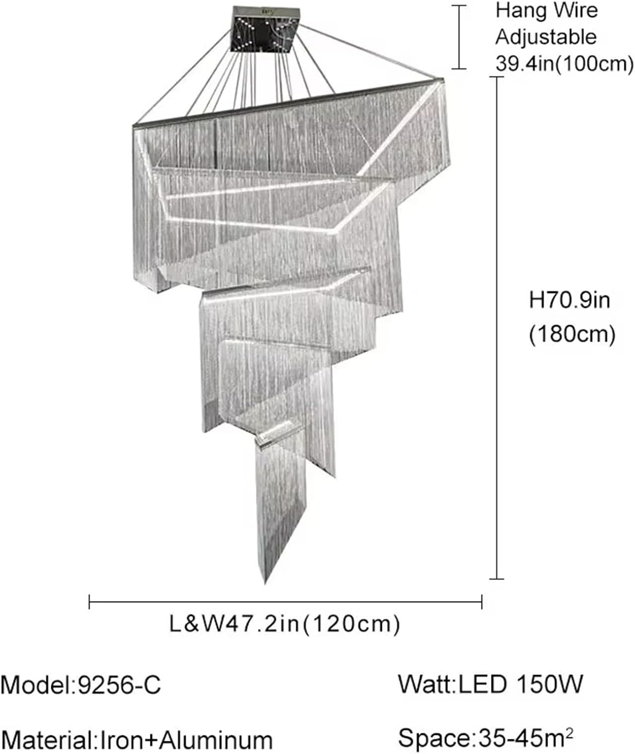 Modern Luxury LED Square high Ceiling Living Room Lobby Staircase Chandelier Gold/Silver Lighting fixtures,Dining Light Fixtures