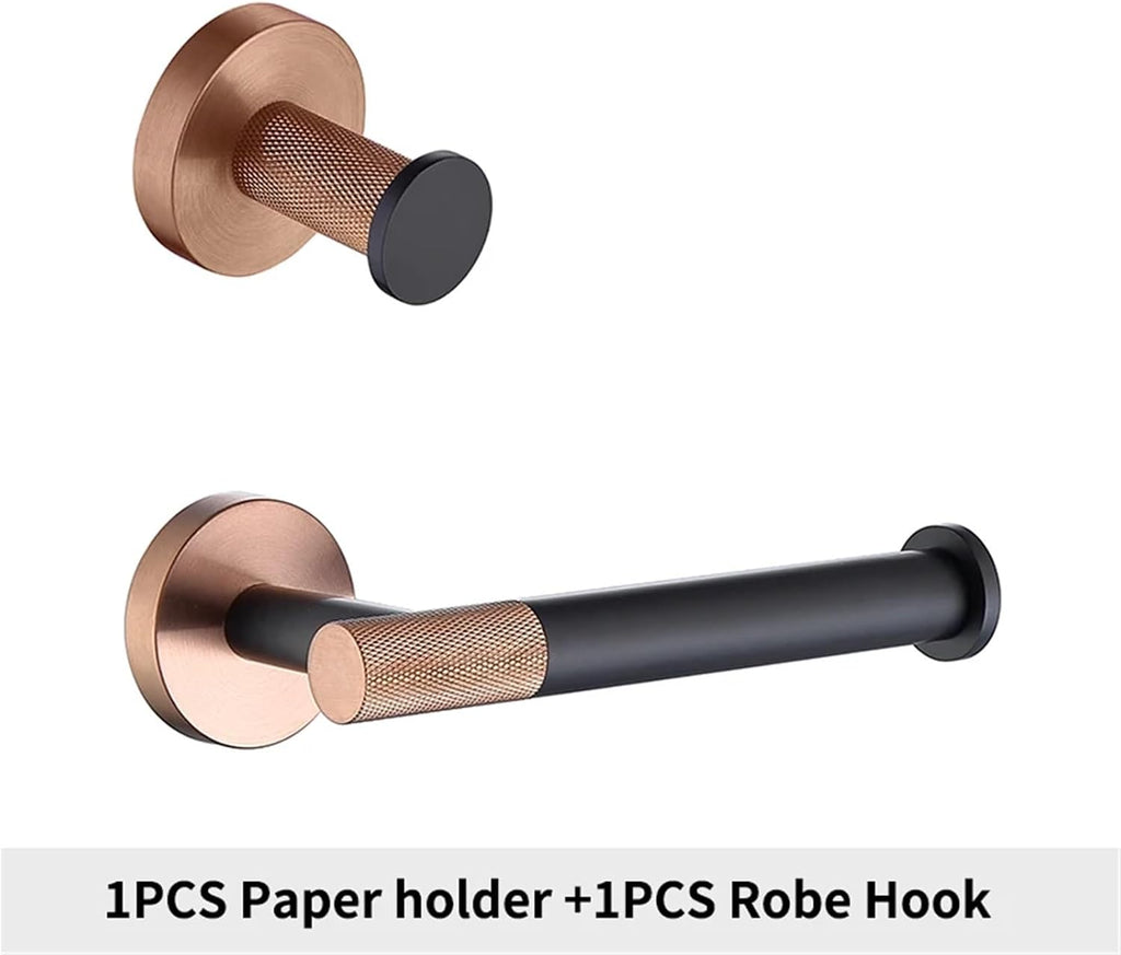 Black Rose Gold Wall Mount Stainless Steel Robe Hook Toilet Paper Holder Towel Bar Rack Cup Holder Bathroom Set(Whole Set 05)