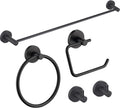 KIBI 5-Piece Bathroom Hardware Set – Wall Mounted Circular Bathroom Accessories Kit with 24 Inch Towel Bar, 10 Inch Towel Ring, Toilet Paper Holder & 2 Robe Hooks – Matte Black