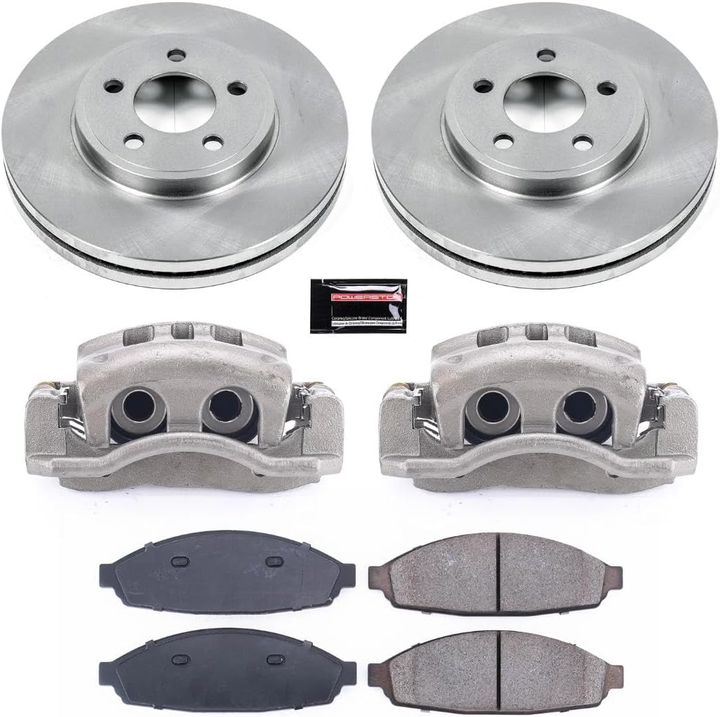 PowerStop Front Brake & Caliper Kit for Ford Crown Victoria 2003-11 |Lincoln Town Car 2003-11 |Mercury Grand Marquis 2003-11 - Ceramic Brake Pads + Calipers + Disc Rotors Replacement, KCOE1364