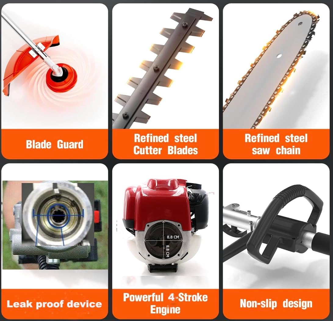 GX35 Weedeater Multi 10 in 1 Lawn Mower Hedge Trimmer Chainsaw 4 Strokes Weed Wacker 35.8cc Yard Tool