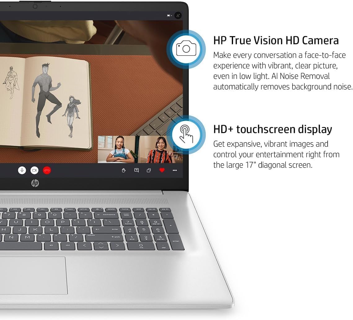 HP 17 Laptop, with Office 2024 Lifetime License, 17.3' HD+ Touch Screen, Intel i7-1355U CPU, 32 GB RAM, 2 TB SSD, Intel Iris Xe Graphics, Fingerprint Reader, Windows 11 Pro, w/cefesfy Accessories
