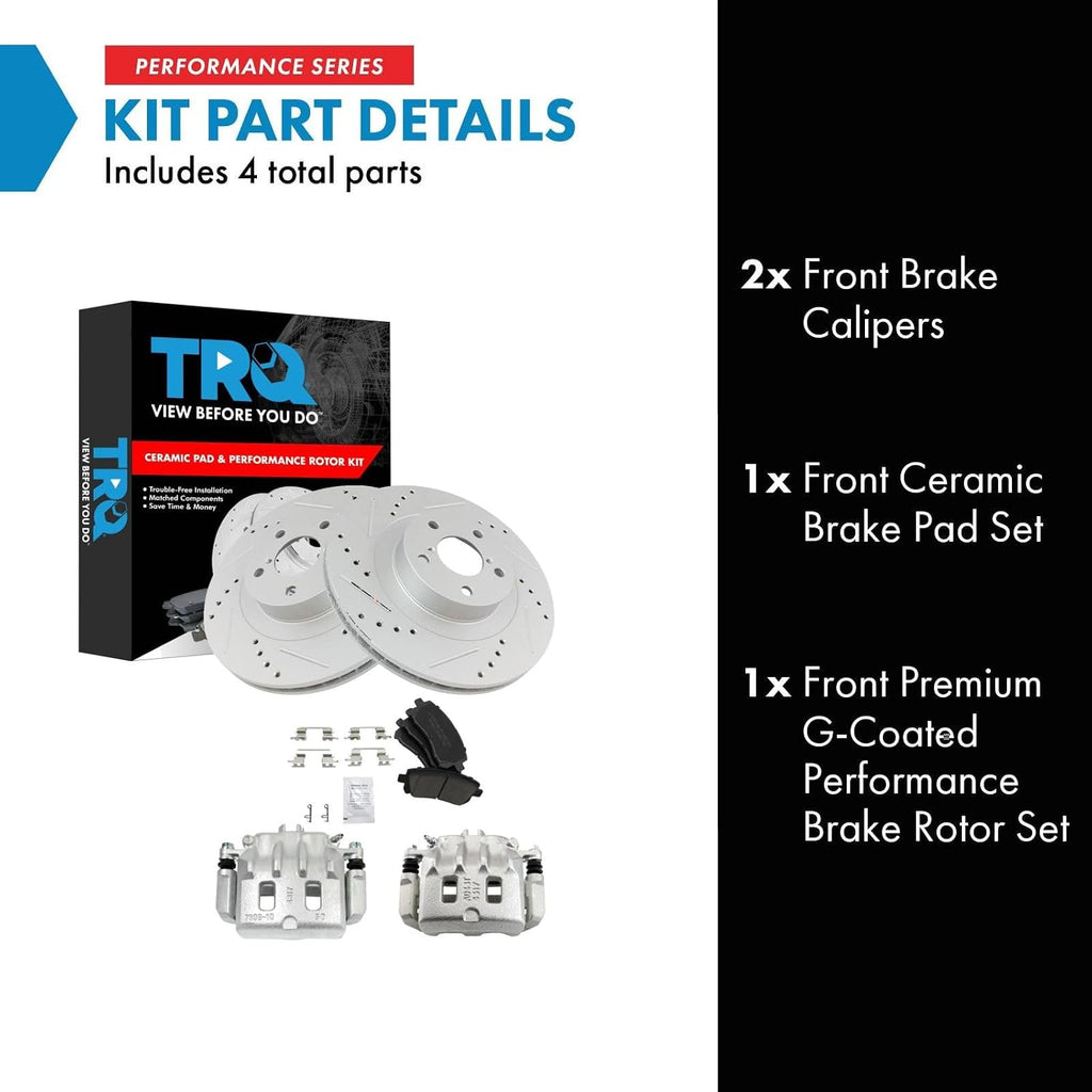 TRQ Performance Front Brake Pad and Rotor Set Ceramic Vented Coated Rotors Calipers Compatible with 2001 Subaru Outback 2002-2003 Impreza 2002 Legacy