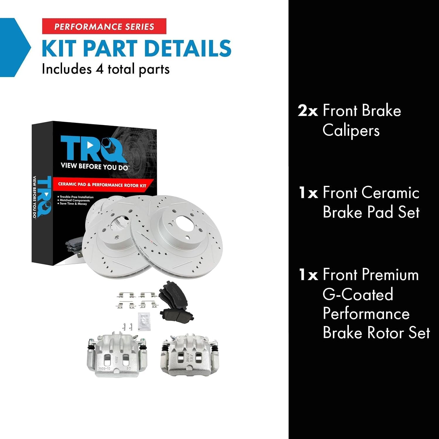TRQ Performance Front Brake Pad and Rotor Set Ceramic Vented Coated Rotors Calipers Compatible with 2001 Subaru Outback 2002-2003 Impreza 2002 Legacy