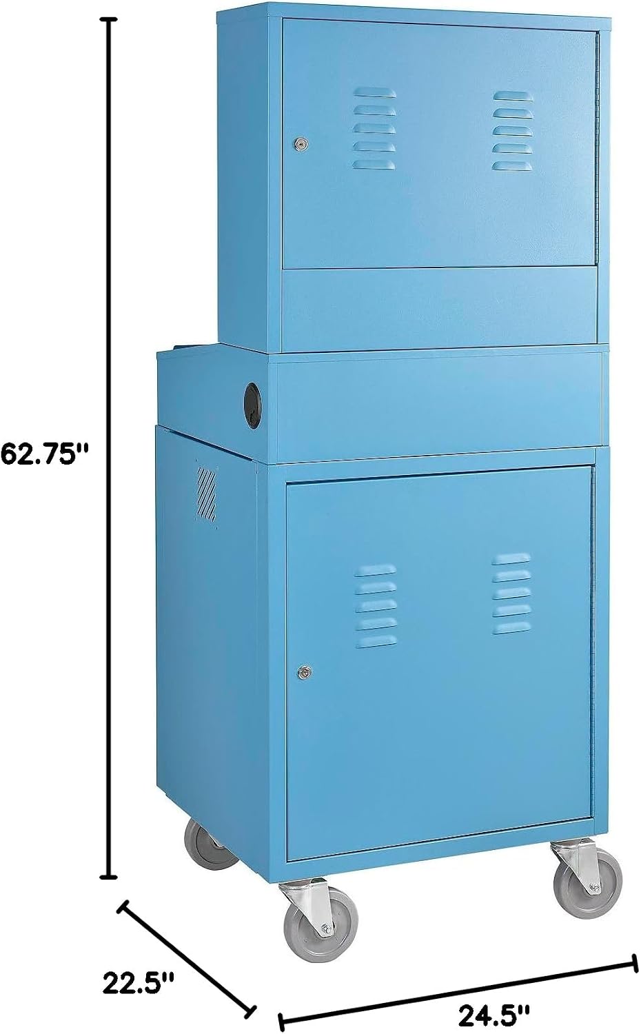 Global Industrial Mobile Security LCD Computer Cabinet Enclosure for 24' Diagonal Monitors, Steel Construction, Blue Powder Coat Finish, 24-1/2'W x 22-1/2'D x 62-3/4'H