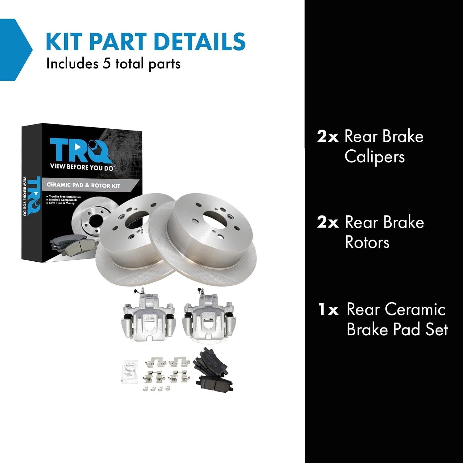 TRQ Rear Brake Pad and Rotor Set Ceramic Rotors Calipers Compatible with 2004-2007 Toyota Highlander