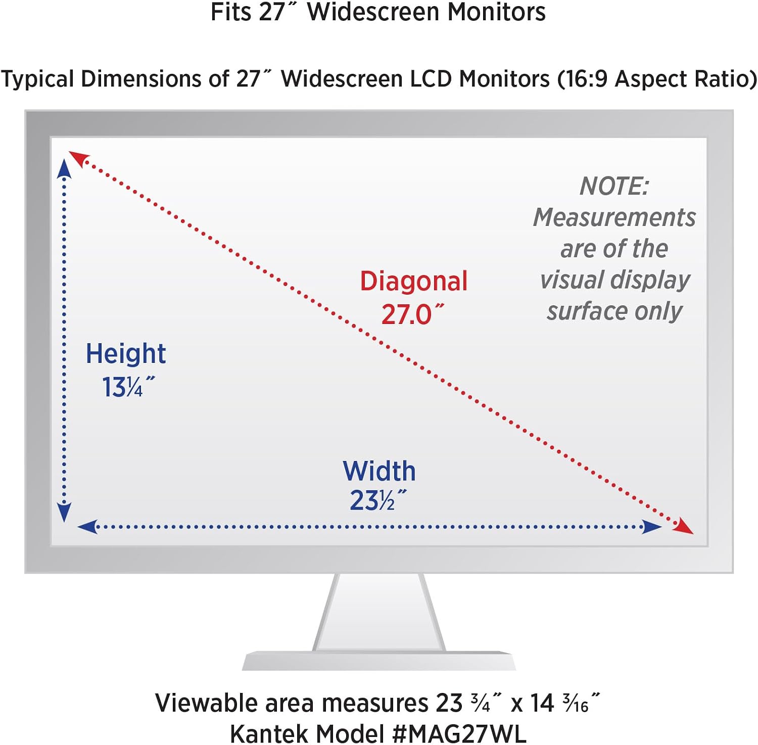 Kantek MAXVIEW LCD Computer Monitor Screen Magnifier for 27-Inch Widescreen Monitors (Measured Diagonally) (MAG27WL)