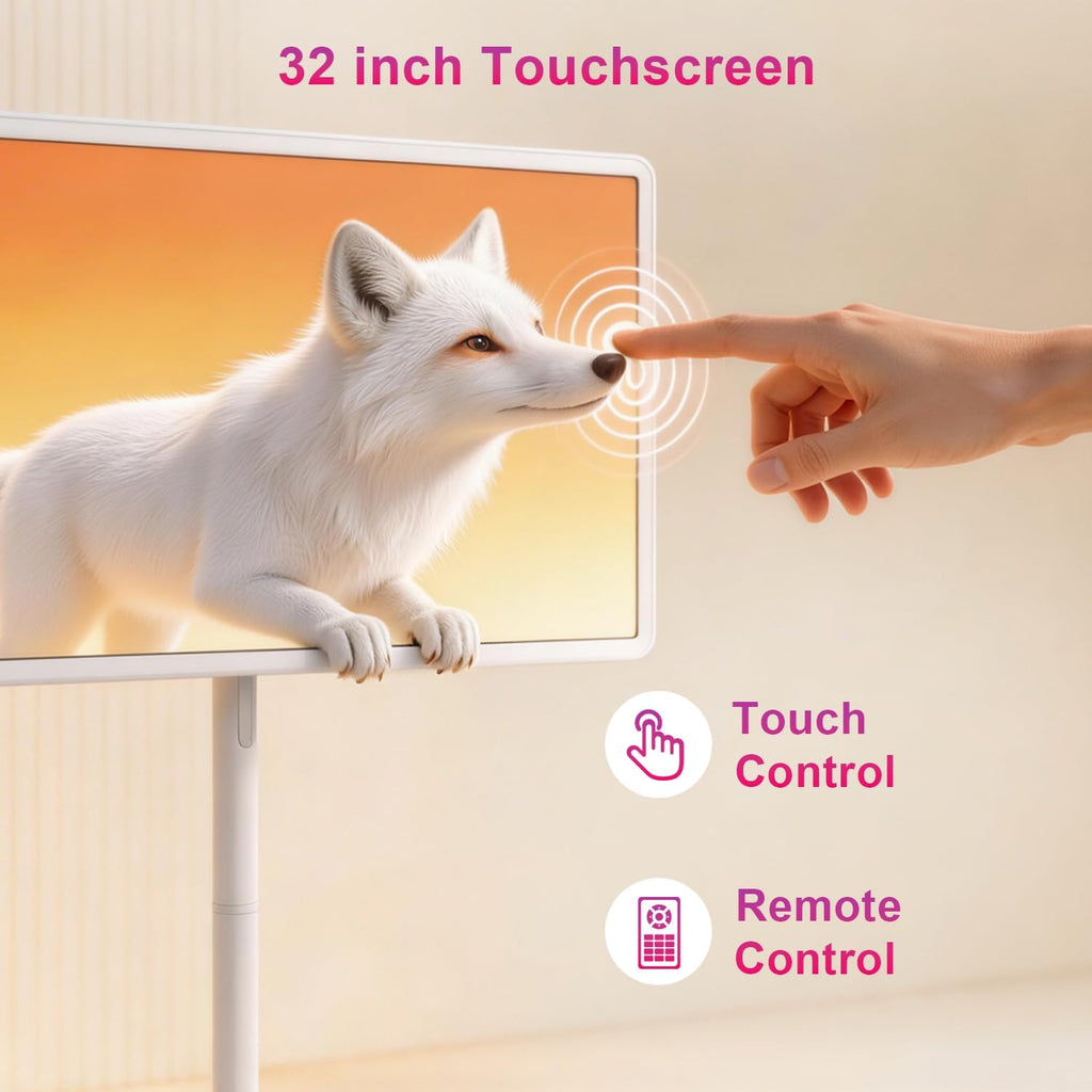 VLH 32″ FHD Smart Portable TV, Rolling TV On Wheels,8G +128GB Storage, Android 15 OS,Google EDLA-Certified,Portable Touch Screen Monitor,Built-in 38400mAh Battery,Removable 500W Camera, Remote Control
