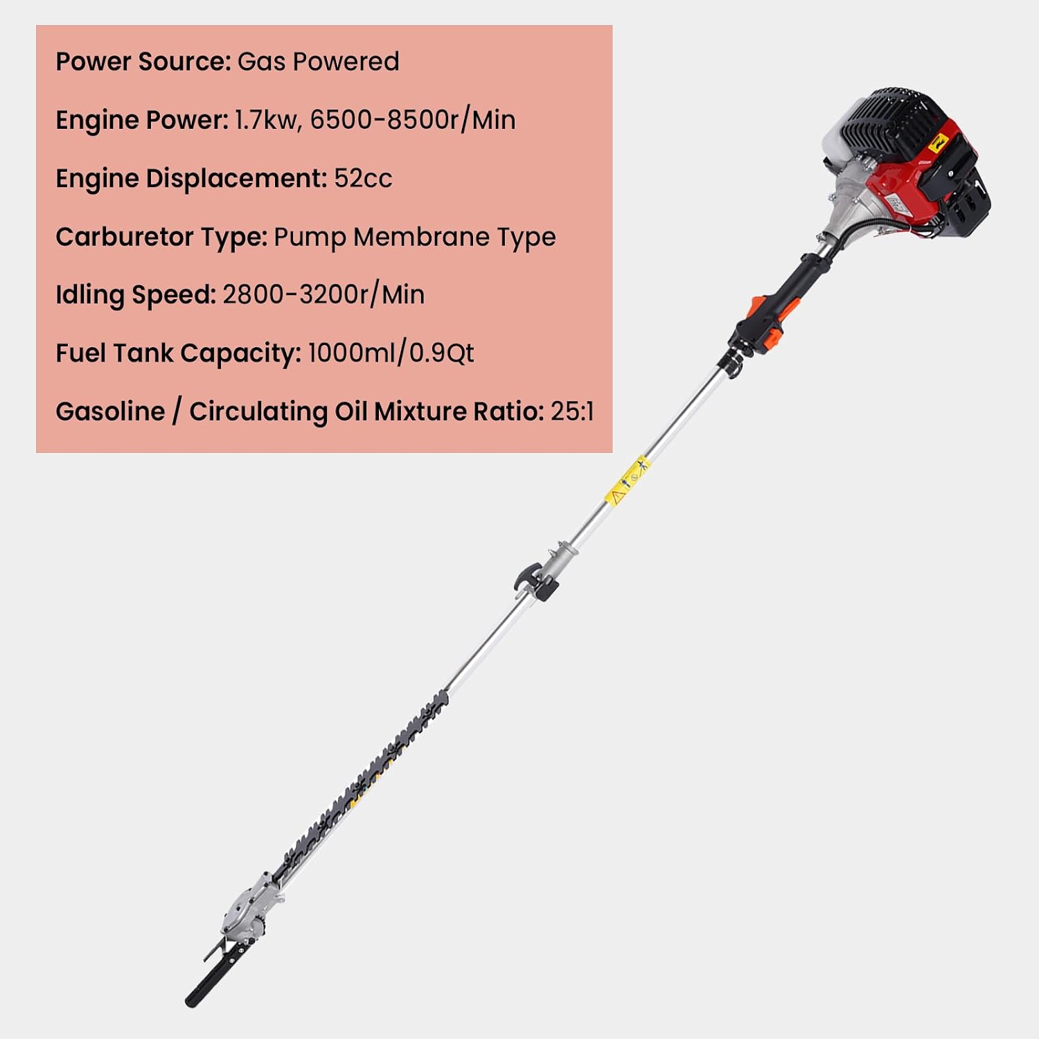 52CC Weed Wacker Gas Powered, 2-Stroke 10 in 1 Cordless String Trimmer Weed Eater with 3T/4T/8T/80T/40T Saw Blade, 4 Aluminum Weeding Ropes and 2T Diamond Blade for Yard Lawn