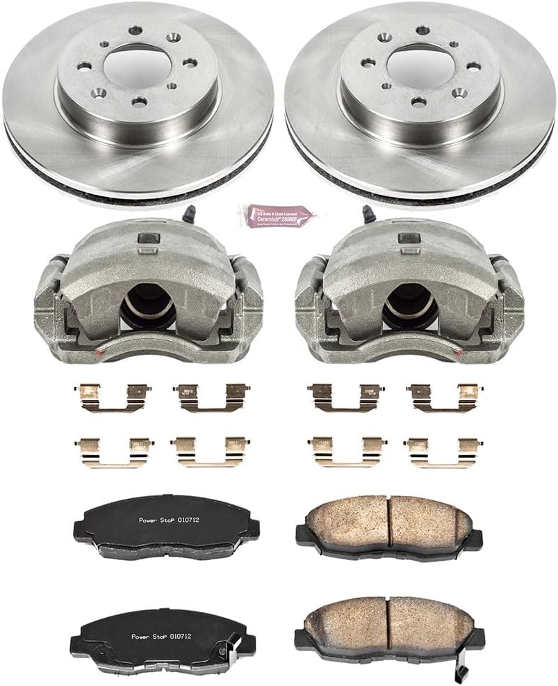 PowerStop Front Brake & Caliper Kit for Honda Civic 2001-05 - Ceramic Brake Pads + Calipers + Disc Rotors Replacement, KCOE690A