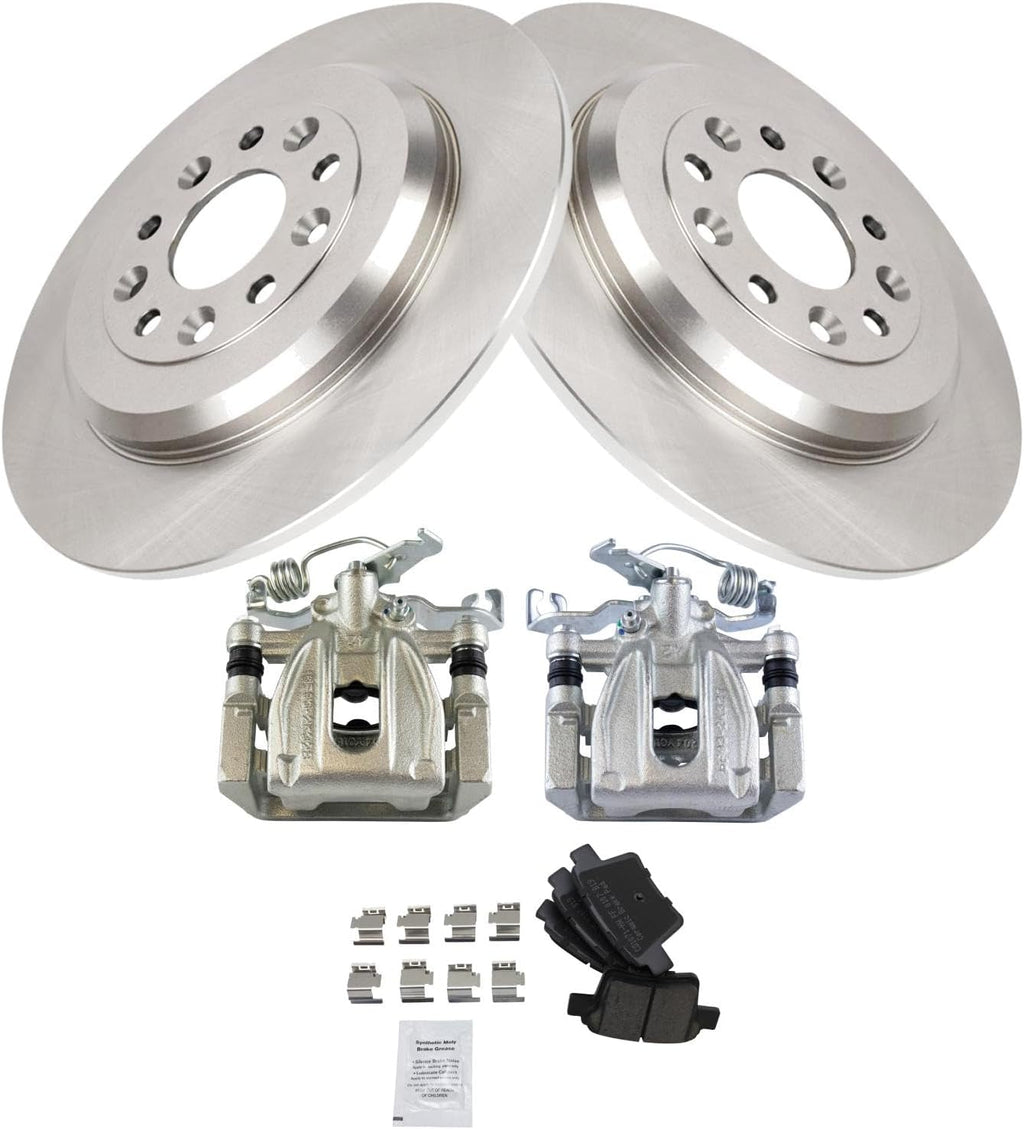 TRQ Rear Brake Pad and Rotor Set Ceramic Solid Rotors Calipers Compatible with 2005-2007 Ford Five Hundred Freestyle Mercury Montego 2008-2009 Taurus Taurus X Sable