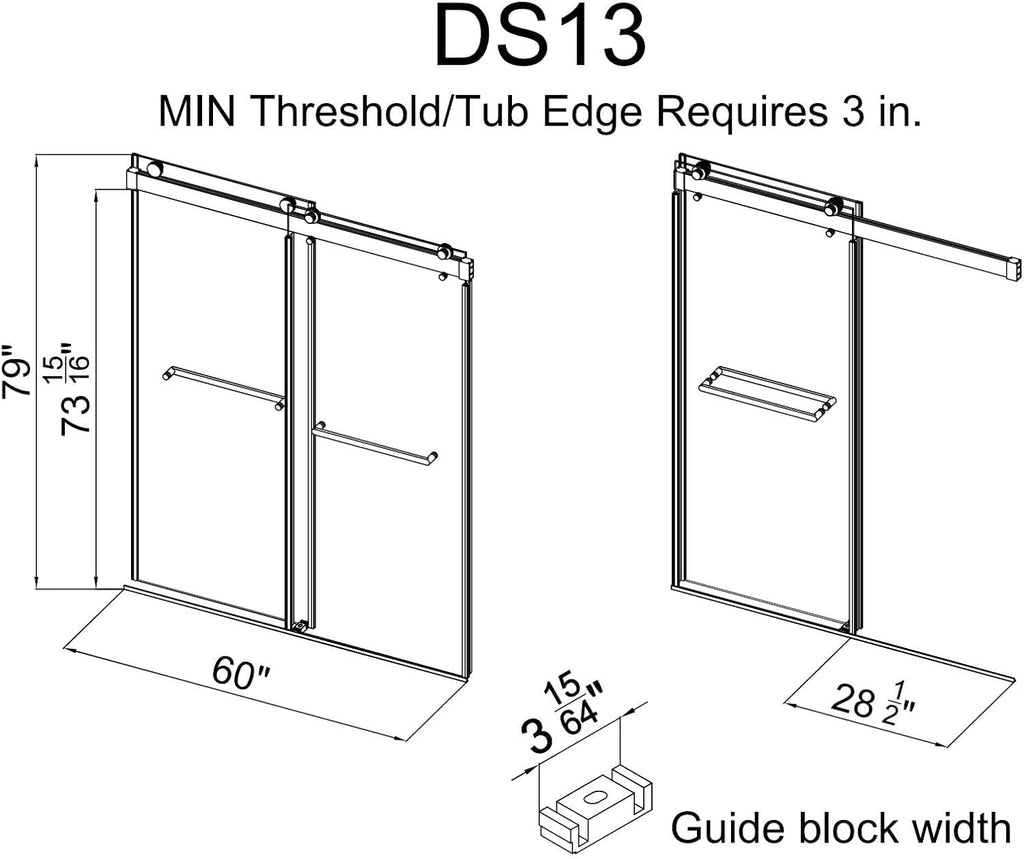 3/8'(10mm) Frosted Glass Shower Doors 56-60' W x 79' H Soft Closing System Double Sliding Frameless Towel Bar Handle Stainless Steel Hardware (Brushed Gold)