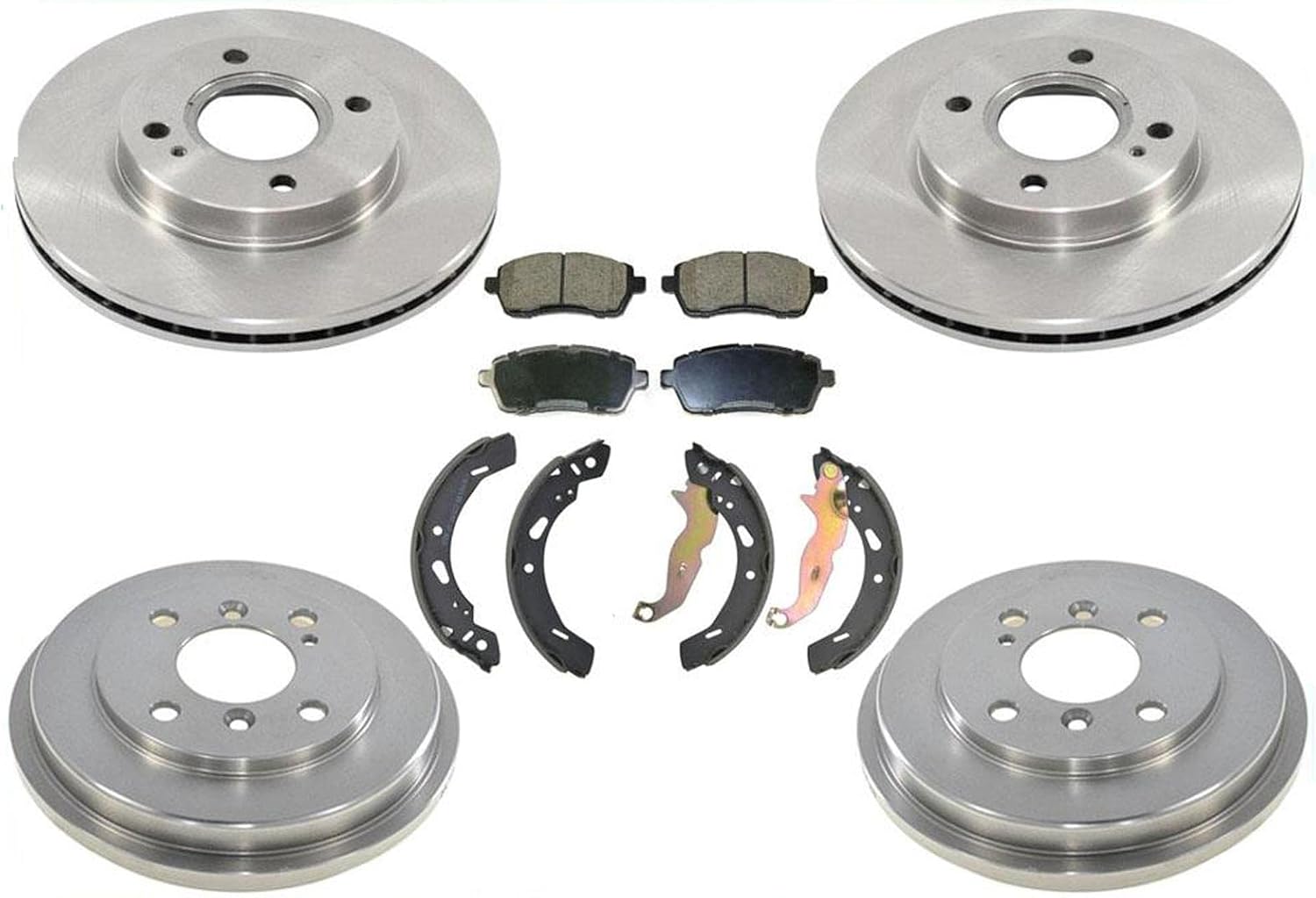 Front Brake Rotors Ceramic Pads & Rear Drums Shoes Replacement Part for 2011-2019 Ford Fiesta SE