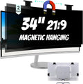 [2 Pack] Magnetic Hanging 34 Inch Computer Privacy Screen for 21:9 Aspect Ratio Widescreen Monitor, Removable Eye Protection Anti Glare Blue Light Computer Monitor Privacy Filter