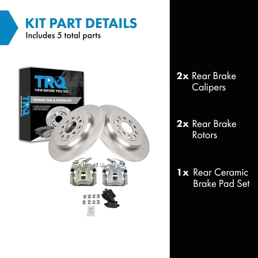 TRQ Rear Brake Pad and Rotor Set Ceramic Solid Rotors Calipers Compatible with 2005-2007 Ford Five Hundred Freestyle Mercury Montego 2008-2009 Taurus Taurus X Sable