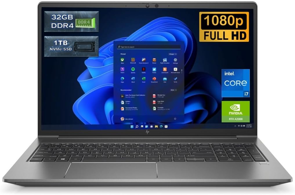 HP Zbook Power G8 15.6' FHD Mobile Workstation, Core i7-11850H 2.5GHz, 32GB DDR4 RAM, 1TB NVMe SSD, Windows 11 Pro, CAM, NVIDIA RTX A2000 4GB GDDR6 (Renewed)
