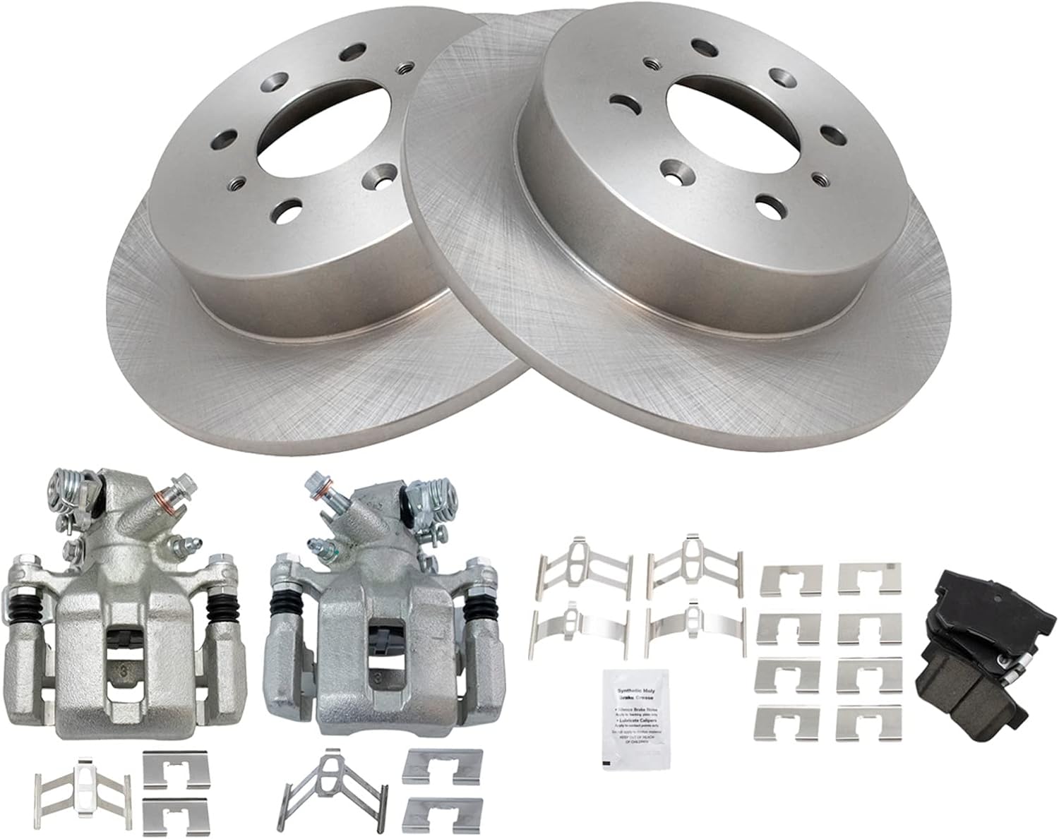 TRQ Rear Brake Pad and Rotor Set Ceramic Solid Rotors Calipers Compatible with 2002-2003 Honda Civic