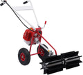 43cc 2-Stroke 1.7hp Portable Gas Power Held Sweeper Broom, 1250w Cleaning Driveway Turf Grass Walk Behind Hand Lawn Sweeper Carpet Sweeper Yard Sweeper Park Garden Cleanning Machine