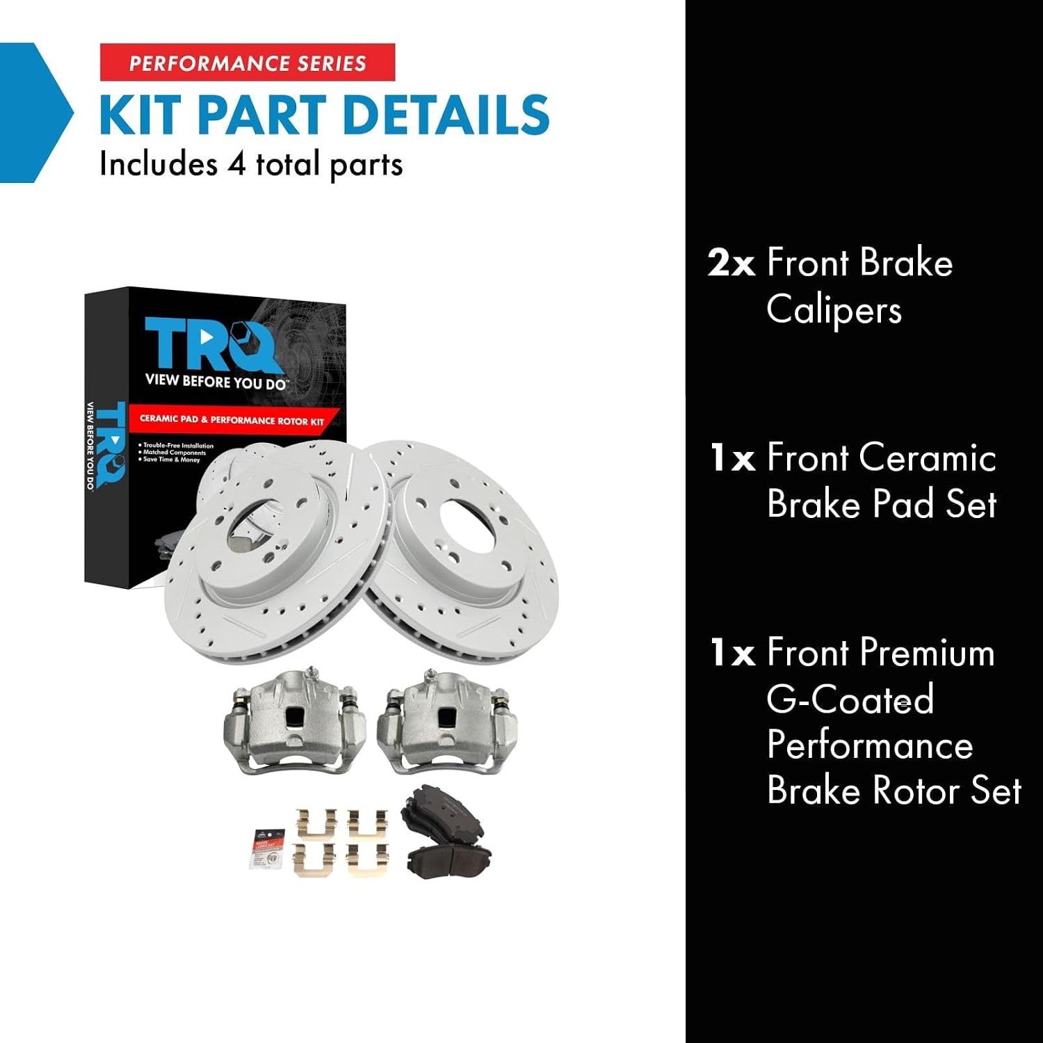 TRQ Performance Front Brake Pad and Rotor Set Ceramic Drilled Slotted Coated Rotors Calipers Compatible with 2007-2010 Hyundai Elantra