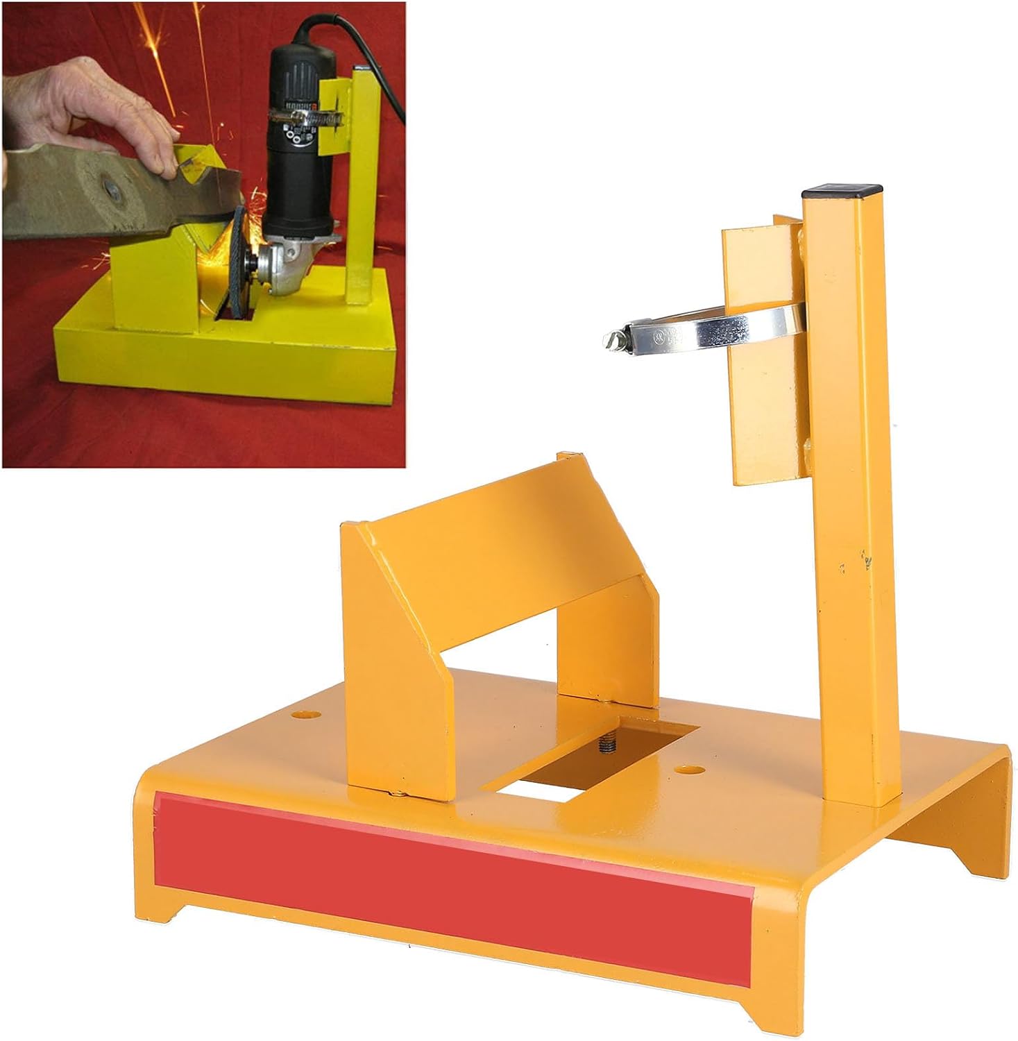 Mower Blade Sharpener Adjustable Ring Durable Lawn Mower Blade Grinder 30° Angle Sharpening Tool for Lawn Mower Maintenance Yellow Iron Material 11.8x8.9x2.4in
