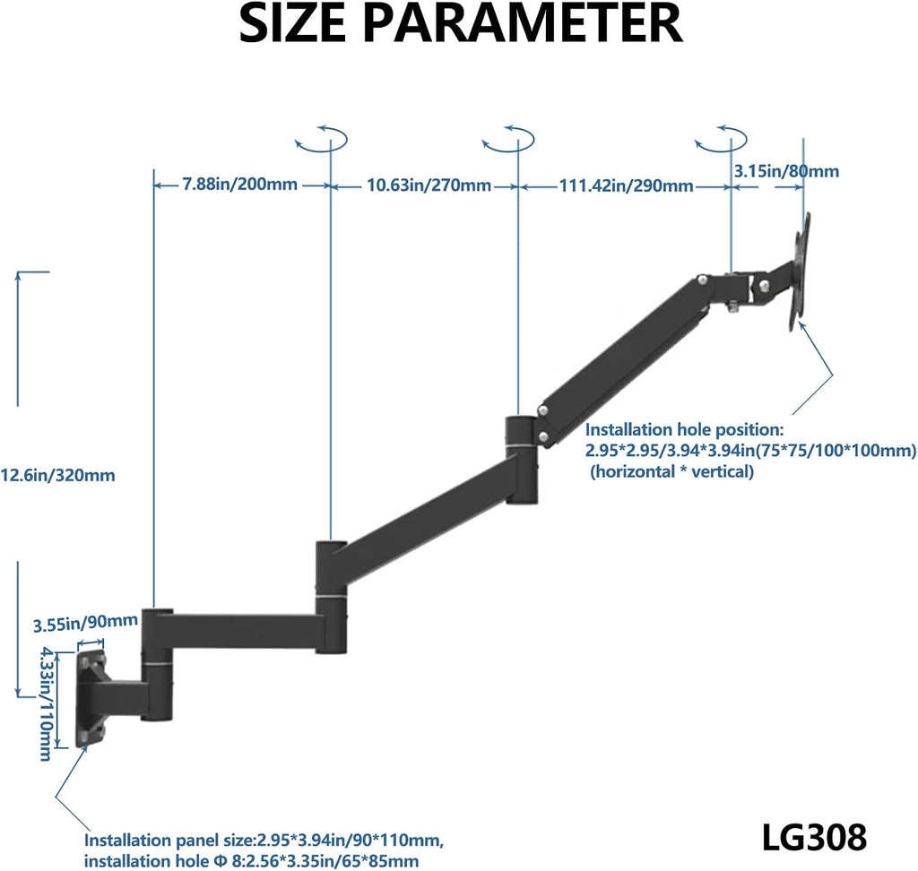 Adjustable TV Wall Mount Bracket with Extended Arm, Ideal for 17-21 Inch Screens, VESA 75x75mm, 100x100mm, Perfect for Bedroom or Workspace, Swivel Design, Holds up to 5.5kgs
