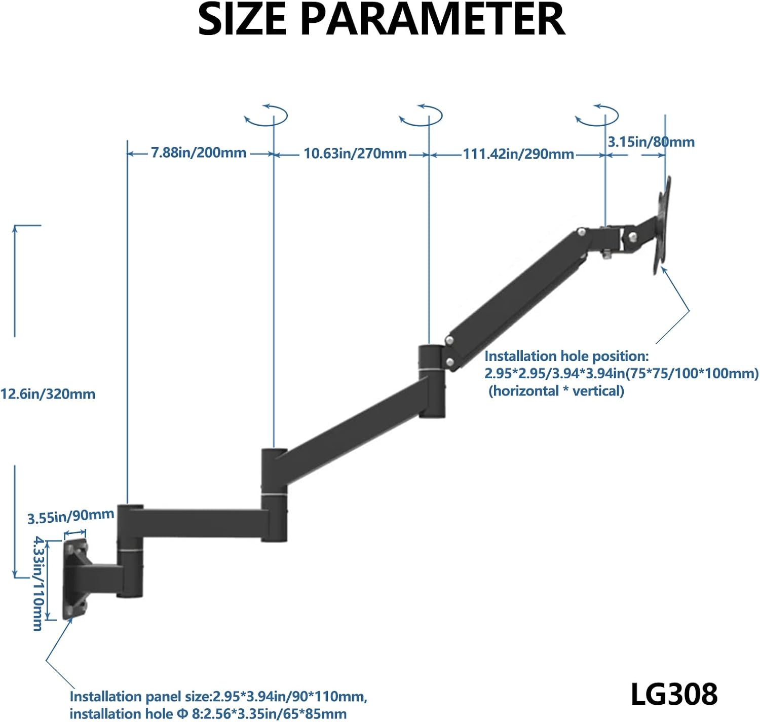 Adjustable TV Wall Mount Bracket with Extended Arm, Ideal for 17-21 Inch Screens, VESA 75x75mm, 100x100mm, Perfect for Bedroom or Workspace, Swivel Design, Holds up to 5.5kgs