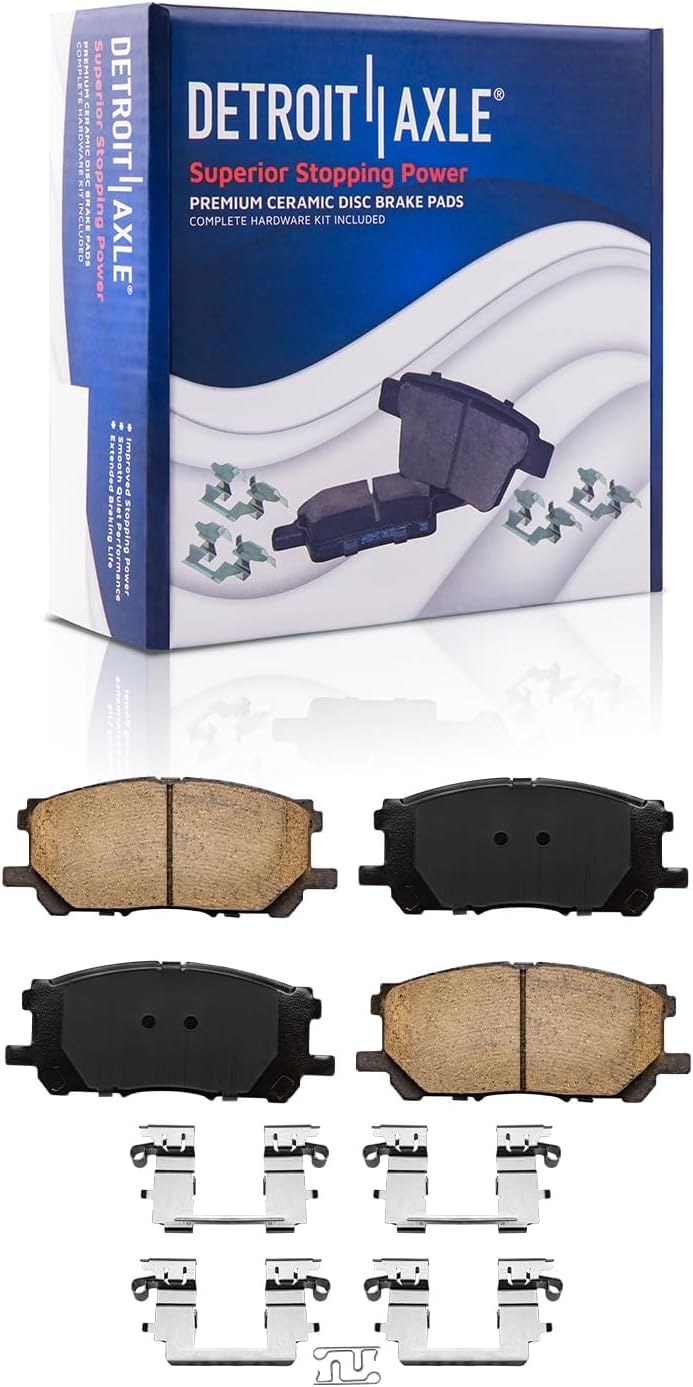 Detroit Axle - Front Steering Knuckles & Wheel Hub Bearings Drilled Rotors Brake Pads Replacement for RX330 RX350 RX400h Highlander - 6pc Set