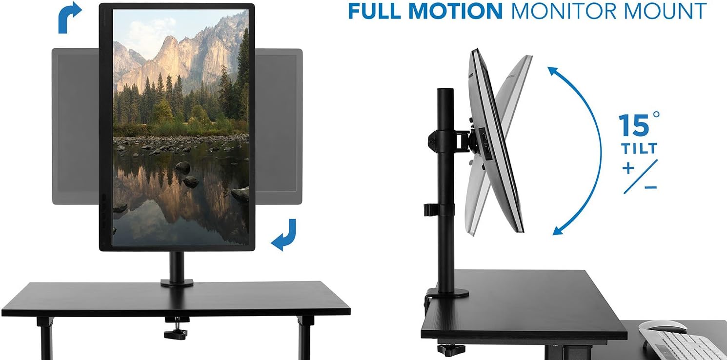 Mount-It! Rolling Adjustable Stand-Up Desk with Monitor Arm - Mobile Computer Workstation & Presentation Cart, in Black Color (MI-7942B)