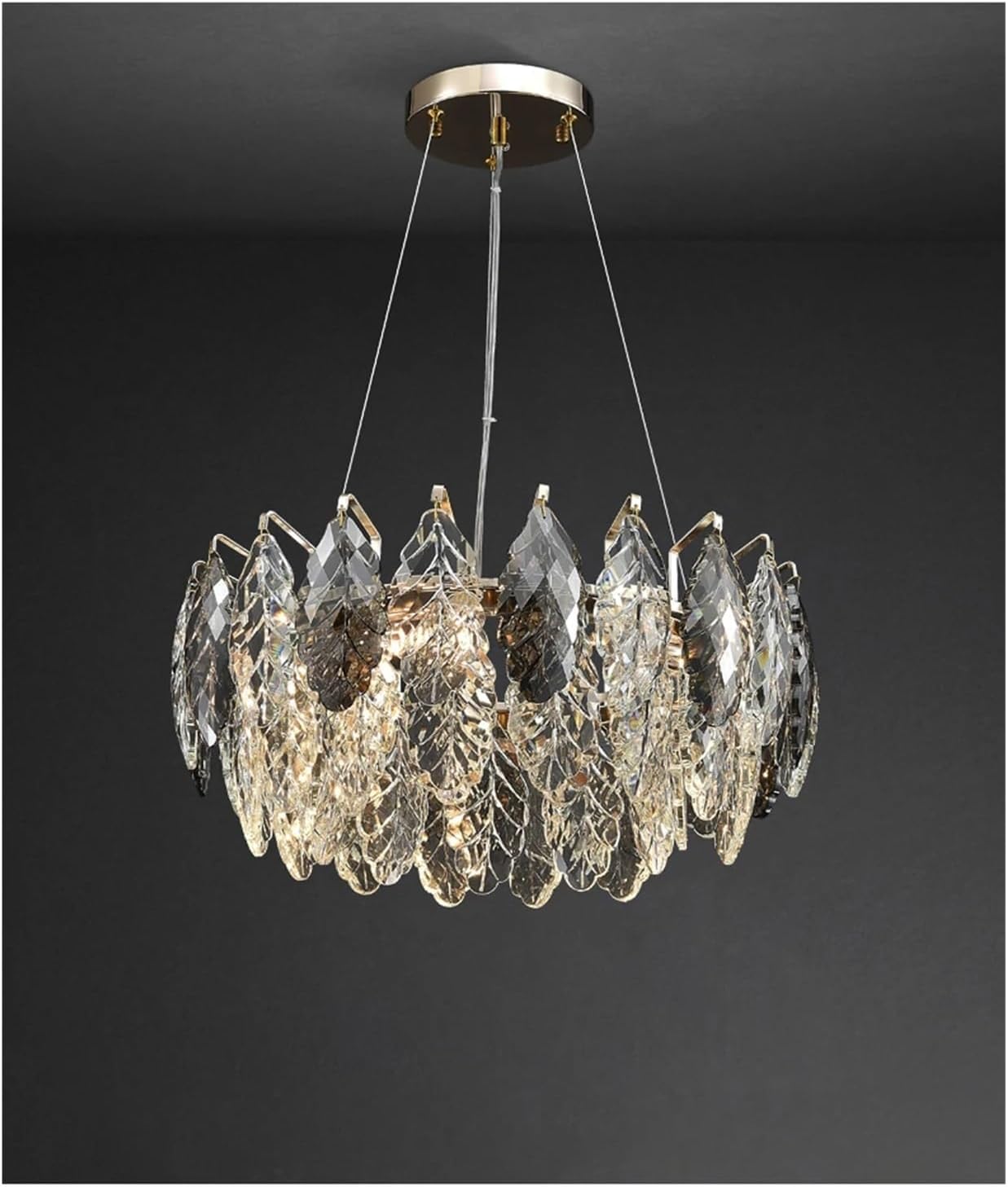 LED Dimmable Crystal Goose Feather Gold Silver Lustre Chandelier Lighting Suspension Luminaire Lampen for Dinning Room,Dining Light Fixtures