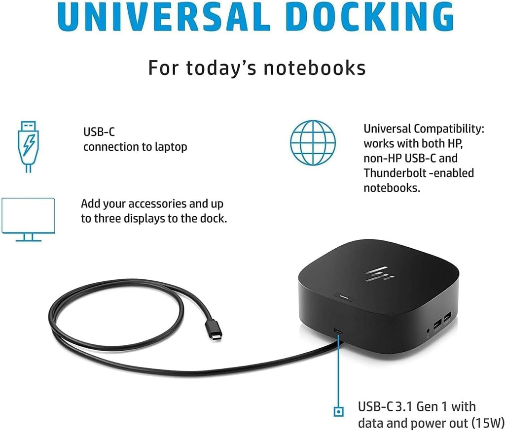 HP USB-C Essential Dock G5 Bundle with Docztorm USB Hub (8 in 1 Adapter for USB-C and Thunderbolt-Enabled Laptops, Notebooks and PCs - Single Cable for Charging, Networking, or Data Transfers), Black
