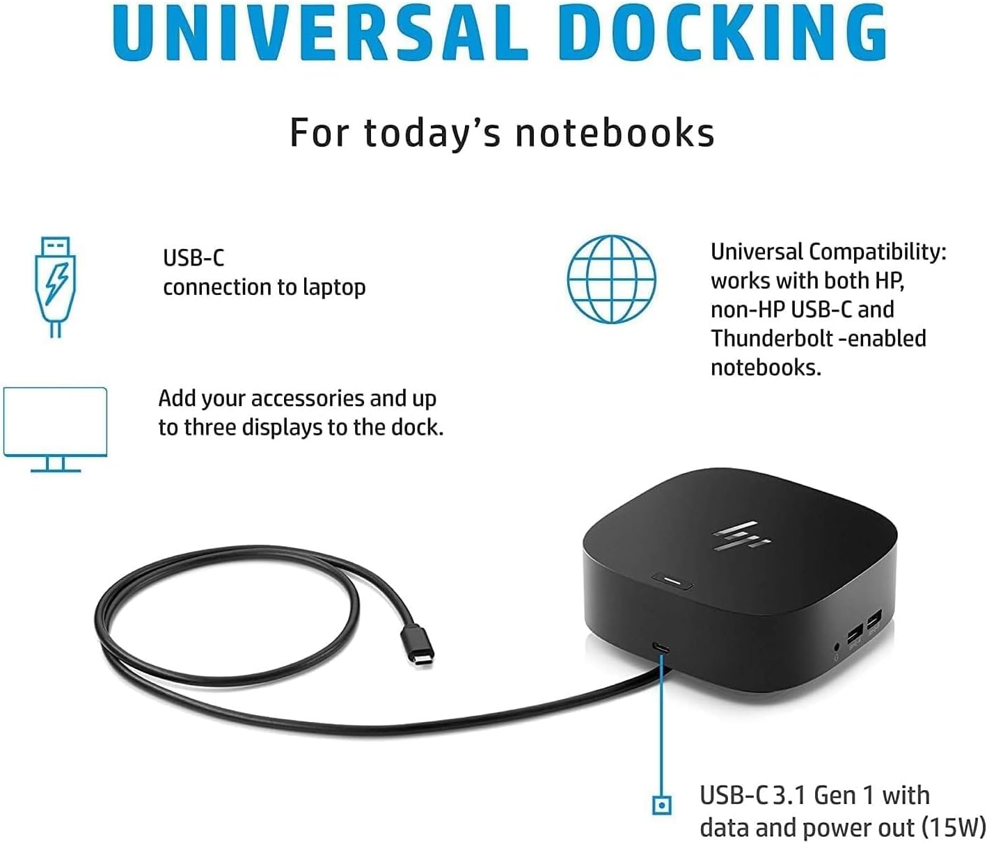 HP USB-C Essential Dock G5 Bundle with Docztorm USB Hub (8 in 1 Adapter for USB-C and Thunderbolt-Enabled Laptops, Notebooks and PCs - Single Cable for Charging, Networking, or Data Transfers), Black
