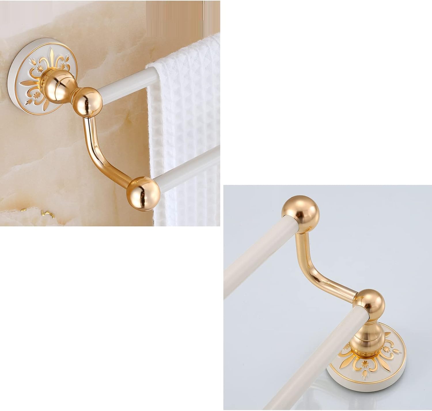 Bathroom Towel Rails Wall Mount Holder Double Bar Rack Space Aluminum Self Adhesive No Drilling White,Gold