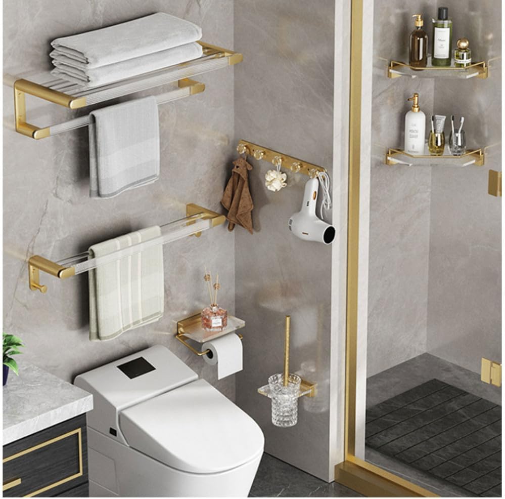 Bathroom Hardware Kit Gold Bathtub Accessories Wall Mounted Towel Rack Towel Bar Toilet Brush Towel Hook Paper Holder,Towel Rack