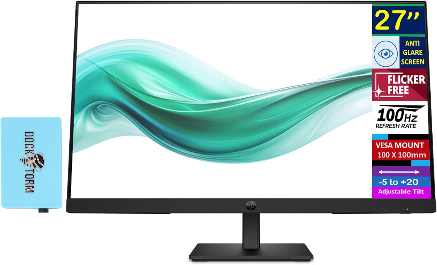HP Series 3 Pro 327pf 27' FHD IPS Monitor with 5ms Response Time, Anti Glare, Flicker Free, VESA Mount (100mm), Displayport, HDMI & Dockztorm USB Port Expander, Black Color (B0CG3UT#ABA)