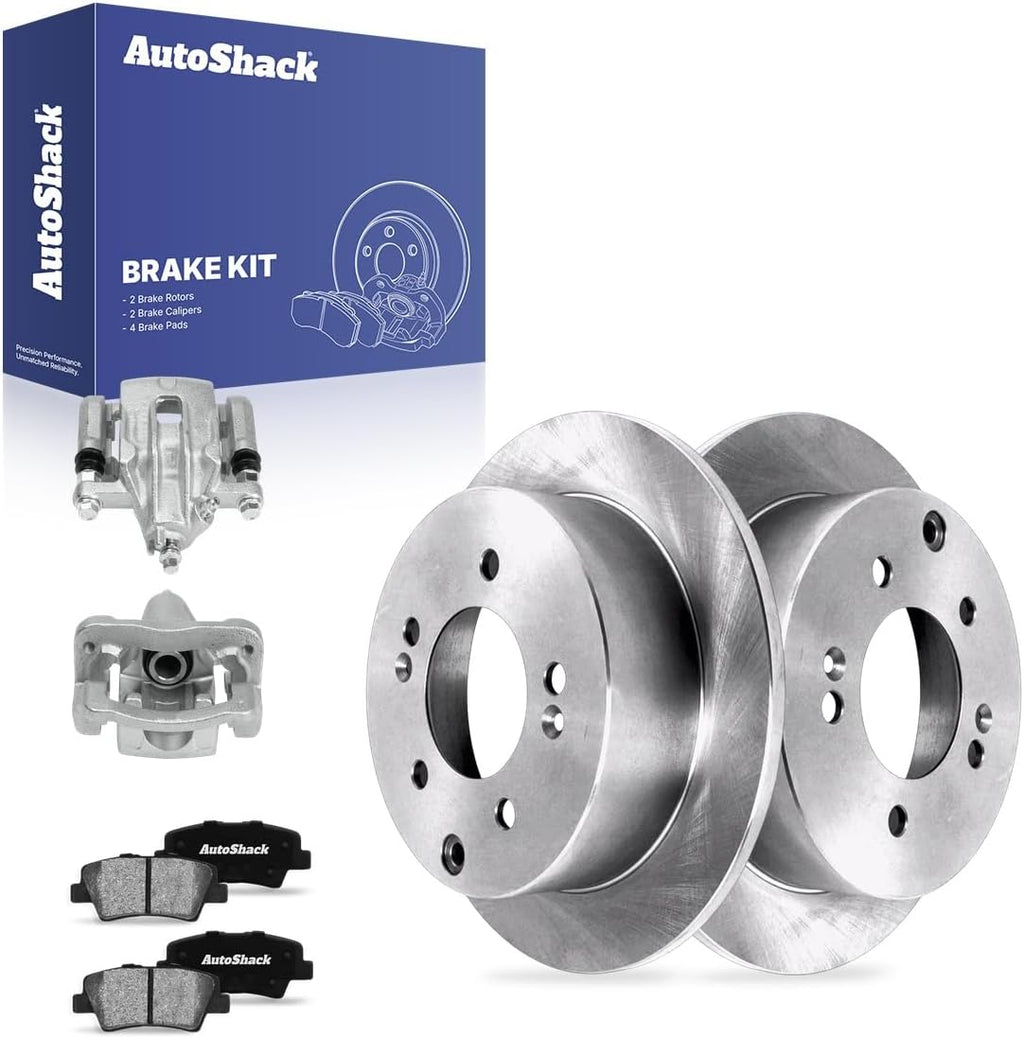 AutoShack Rear Brake Rotors, Ceramic Pads & Calipers for Kia, Soul 2010-2013, FWD L4 1.6L 2.0L - 10.31' (262 mm), 5-Lug