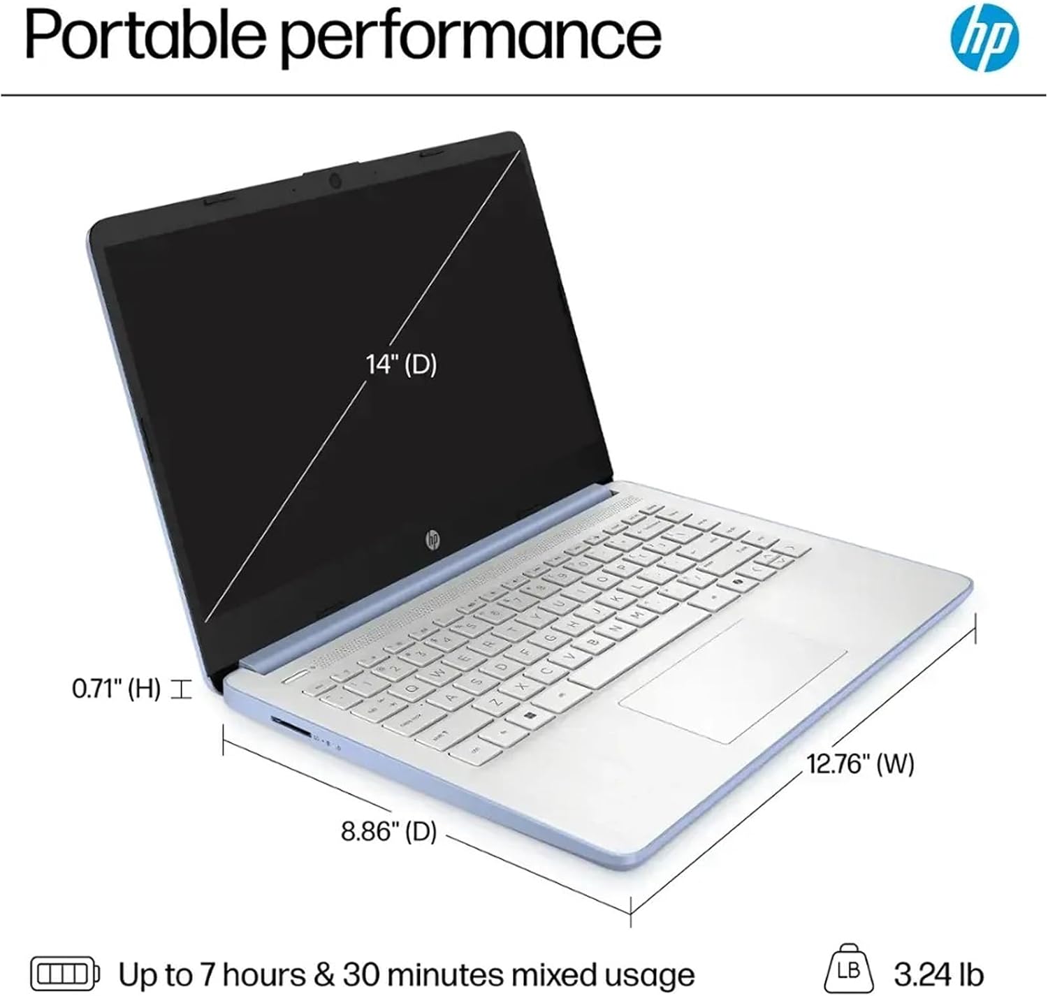 HP AI-Powered 14' HD Laptop with Microsoft Office and 1TB Cloud Storage Included for 1-Year| 4GB RAM|128GB SSD| Intel 4-Core CPU| Webcam| Wi-Fi| Bluetooth| Ultra Light|Windows 11| RK Bundle| Blue