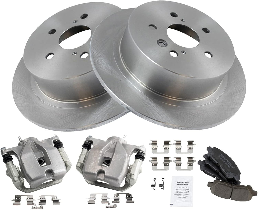 TRQ Rear Brake Pad and Rotor Set Ceramic Rotors Calipers Compatible with 2008-2013 Toyota Highlander
