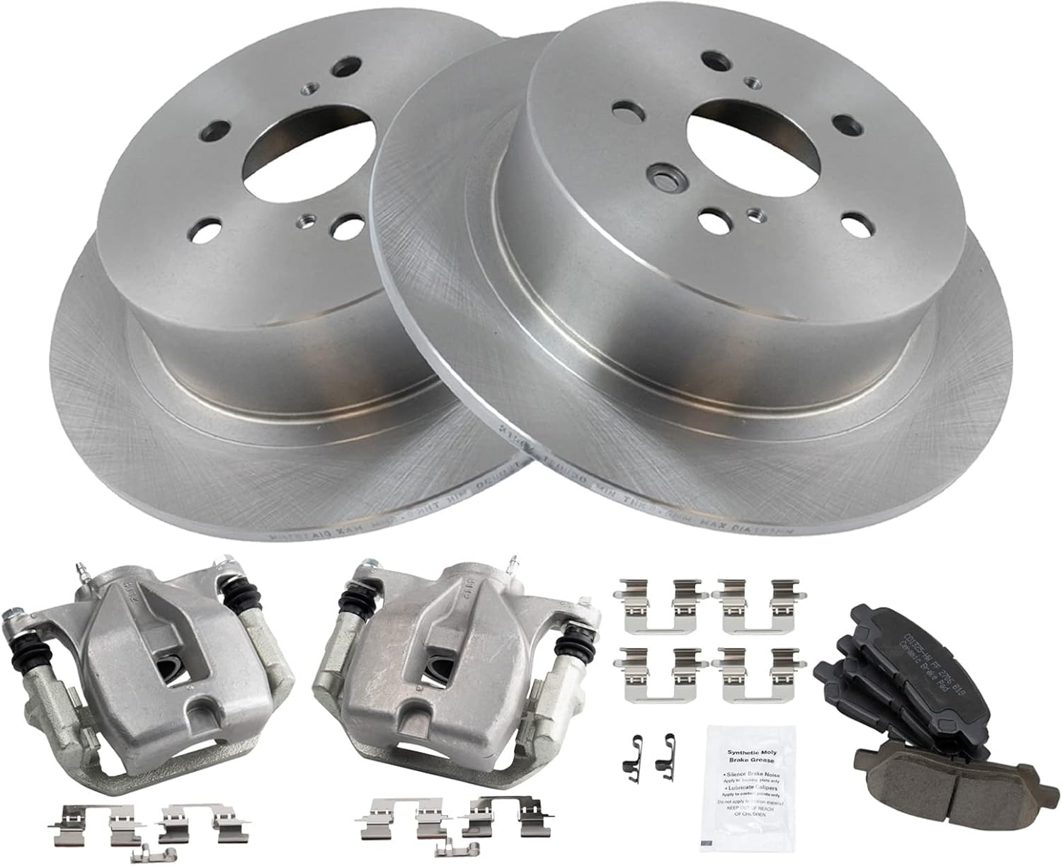 TRQ Rear Brake Pad and Rotor Set Ceramic Rotors Calipers Compatible with 2008-2013 Toyota Highlander