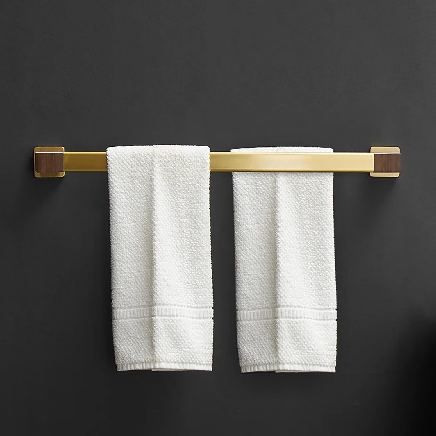 Double Towel Bar Towel Rail Brushed Gold Space Aluminum and Walnut Bathroom Towel Rack Wall Mounted Towel Holder Double Rod Storage Rack for Bathroom, Kitchen, Toilet