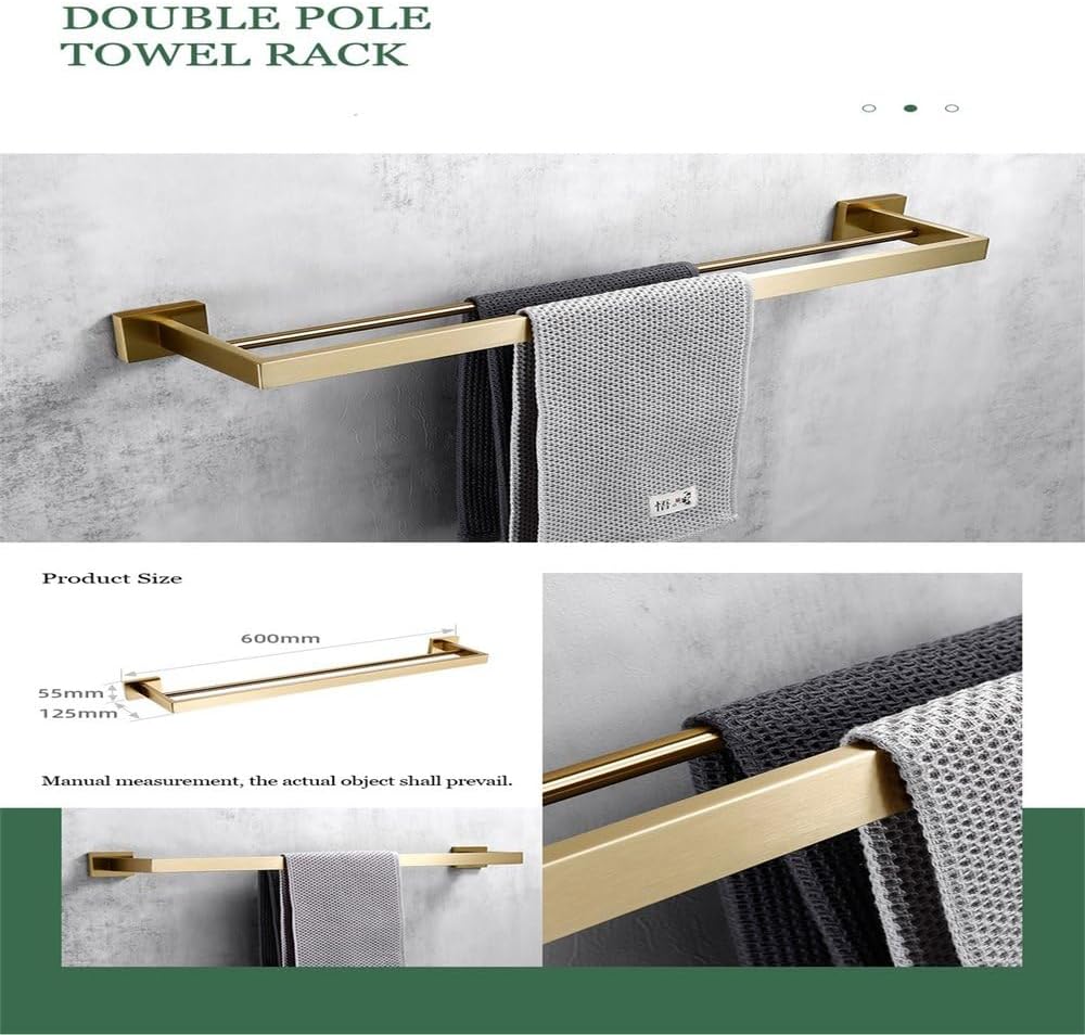 Matte Gold Towel Rack 304 Stainless Steel Towel Bar Double Towel Shelf Paper Holder Tissue Holder Toilet Brush Holder,Double Bar,40,01