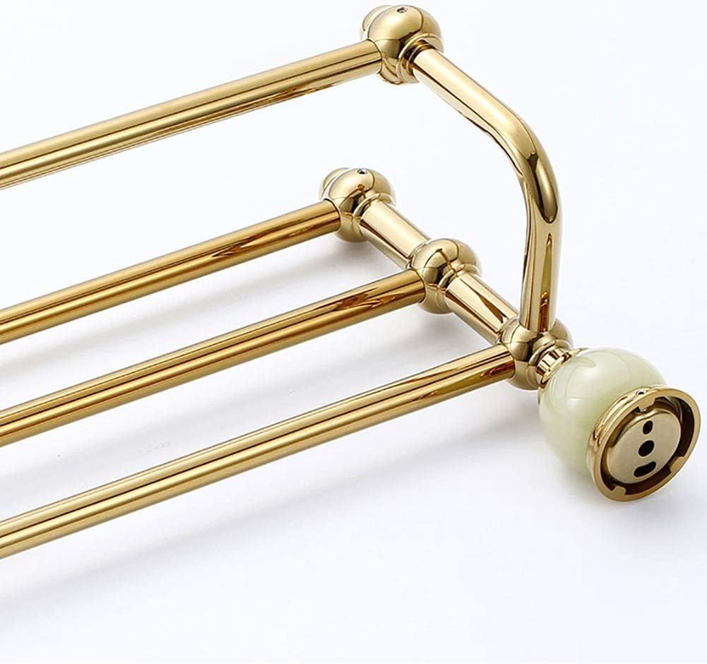 Towel Rack Towel Rail European Style Metal Towel Rack Wall-Mounted Towel Holder Jade Towel Bar Double Towel Rack for Toilet Bathroom Towel Bar Towel Holder/Gold/61 * 24 * 16Cm