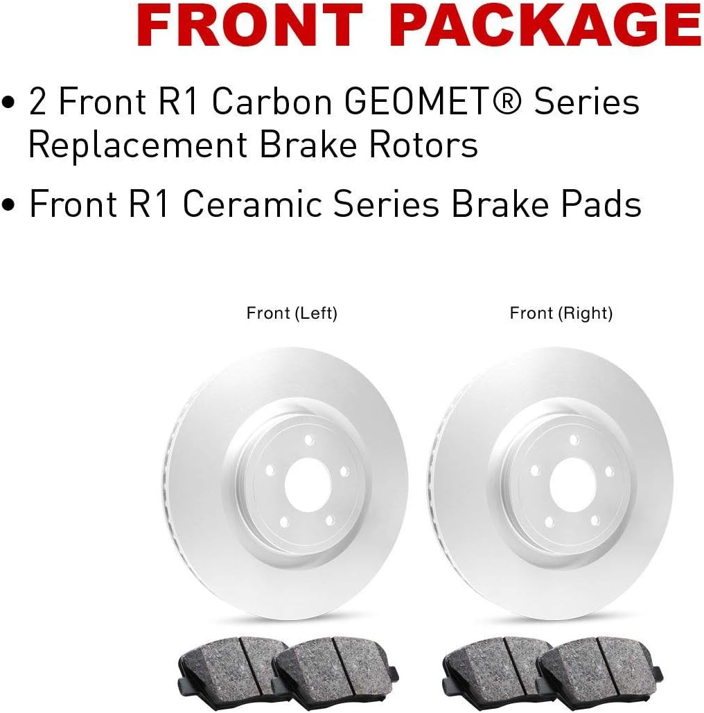 R1 Concepts Front and Rear Brake Kit Fits 2003-2008 Honda Pilot| Ceramic Brake Pads and Blank Brake Rotors| 11.8' Front & 12.3' Rear