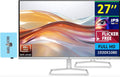 HP 27' FHD IPS (1920x1080) Monitor with Speakers Bundle with Docztorm Dock, 100Hz Refresh Rate, 2X HDMI, 1x VGA, Flicker-Free, Ideal for Home & Business, White/Silver (2026 Latest Model)