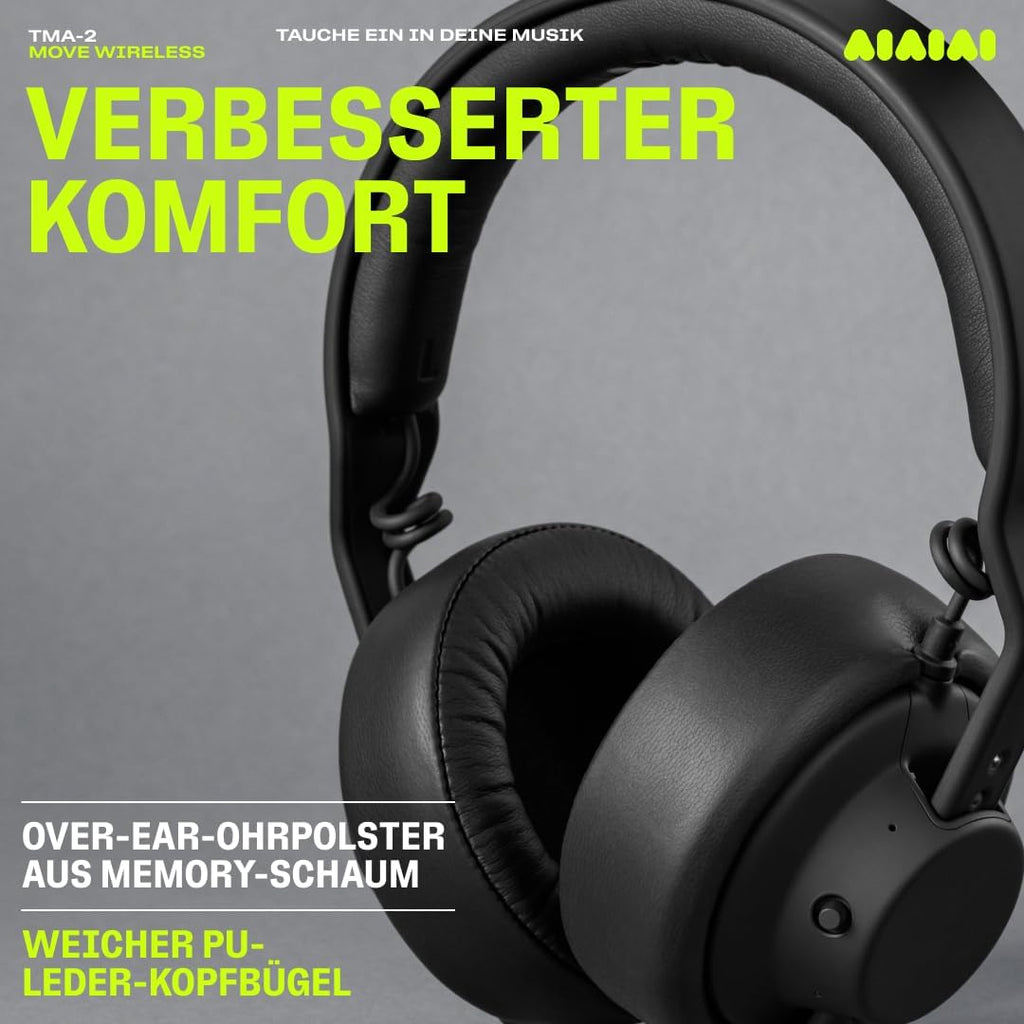 AIAIAI TMA-2 Move Wireless Headphones - Bluetooth 5.3, S11 Bio-Diaphragm Drivers, 40+ Hour Battery, Modular Design - Black Over Ear Headphones with X03 Transmitter Compatible for Ultra-Low Latency