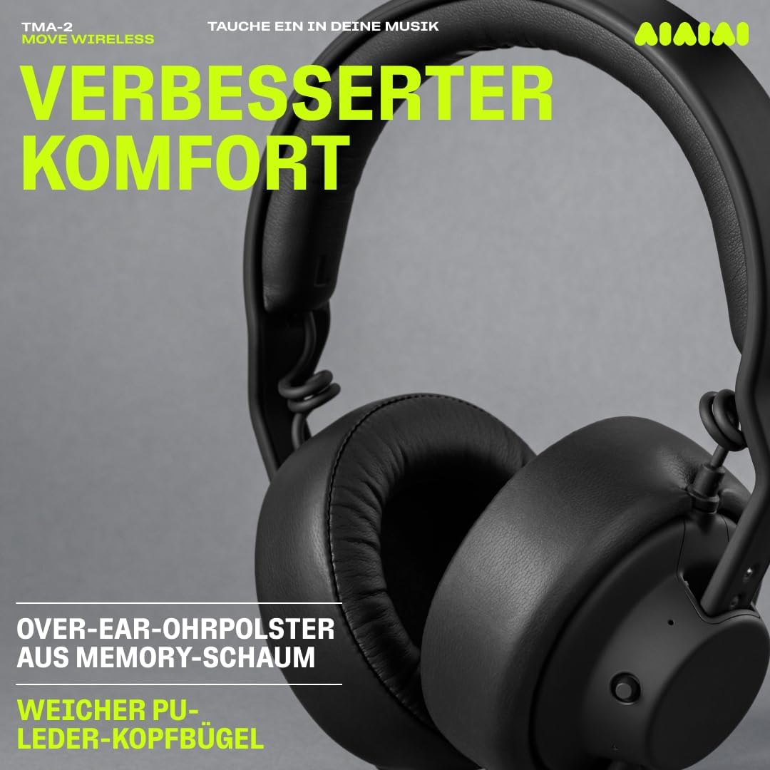 AIAIAI TMA-2 Move Wireless Headphones - Bluetooth 5.3, S11 Bio-Diaphragm Drivers, 40+ Hour Battery, Modular Design - Black Over Ear Headphones with X03 Transmitter Compatible for Ultra-Low Latency