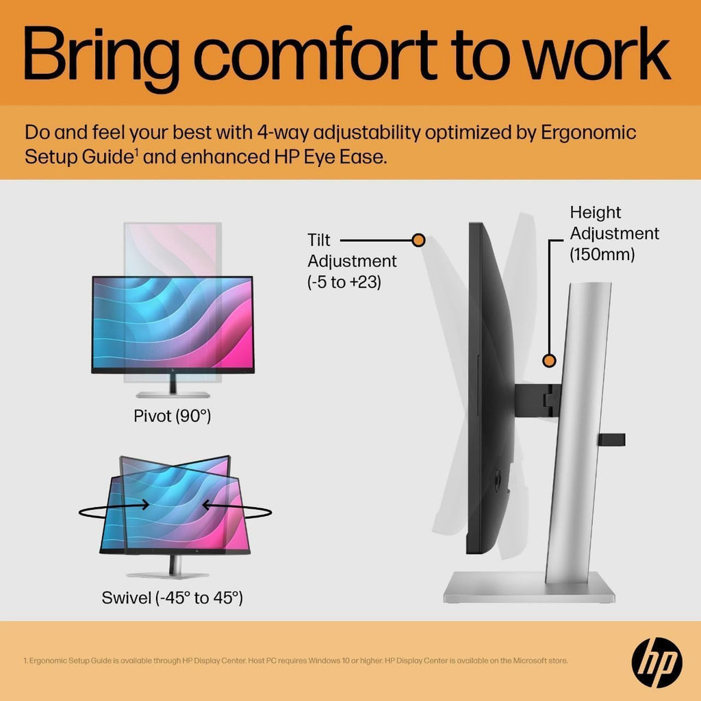 HP Monitor 24 Inch E24 G5, 24 Inch Monitor 1920x1080 Resolution, 16:9 Widescreen, HDMI & VGA Ports, Energy-Efficient Design, with High Speed HDMI Cable, Ideal for Home & Office Use