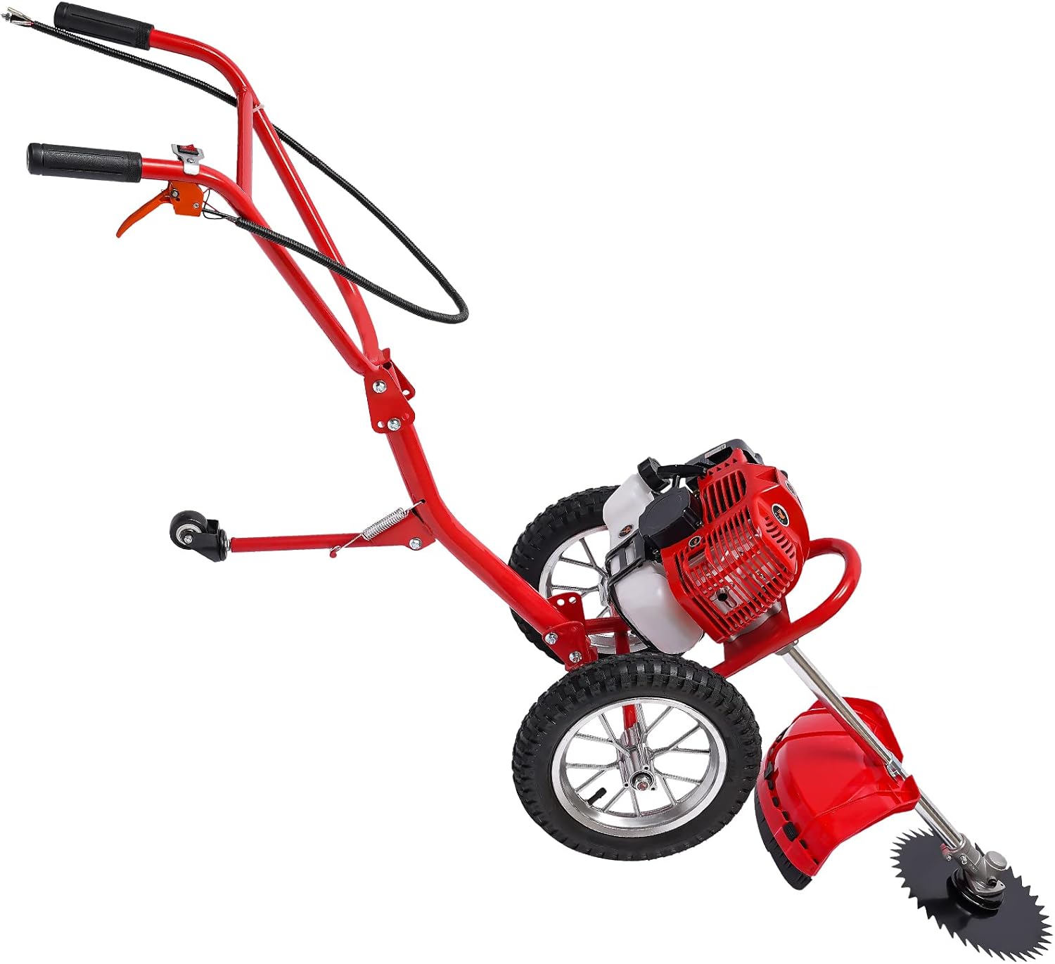 49CC Gas Powered Hand Push Lawn Mower with Air-Cooled 3-in-1 Gasoline Engine Grass Trimmer for Home Garden Yard 7000r/min